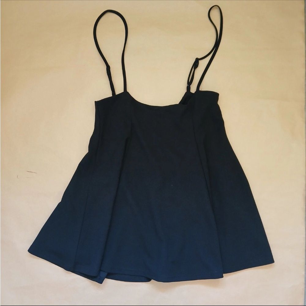 Spaghetti Strap Black Babydoll Tank Top Womens L Zip Up Basic Minimalist